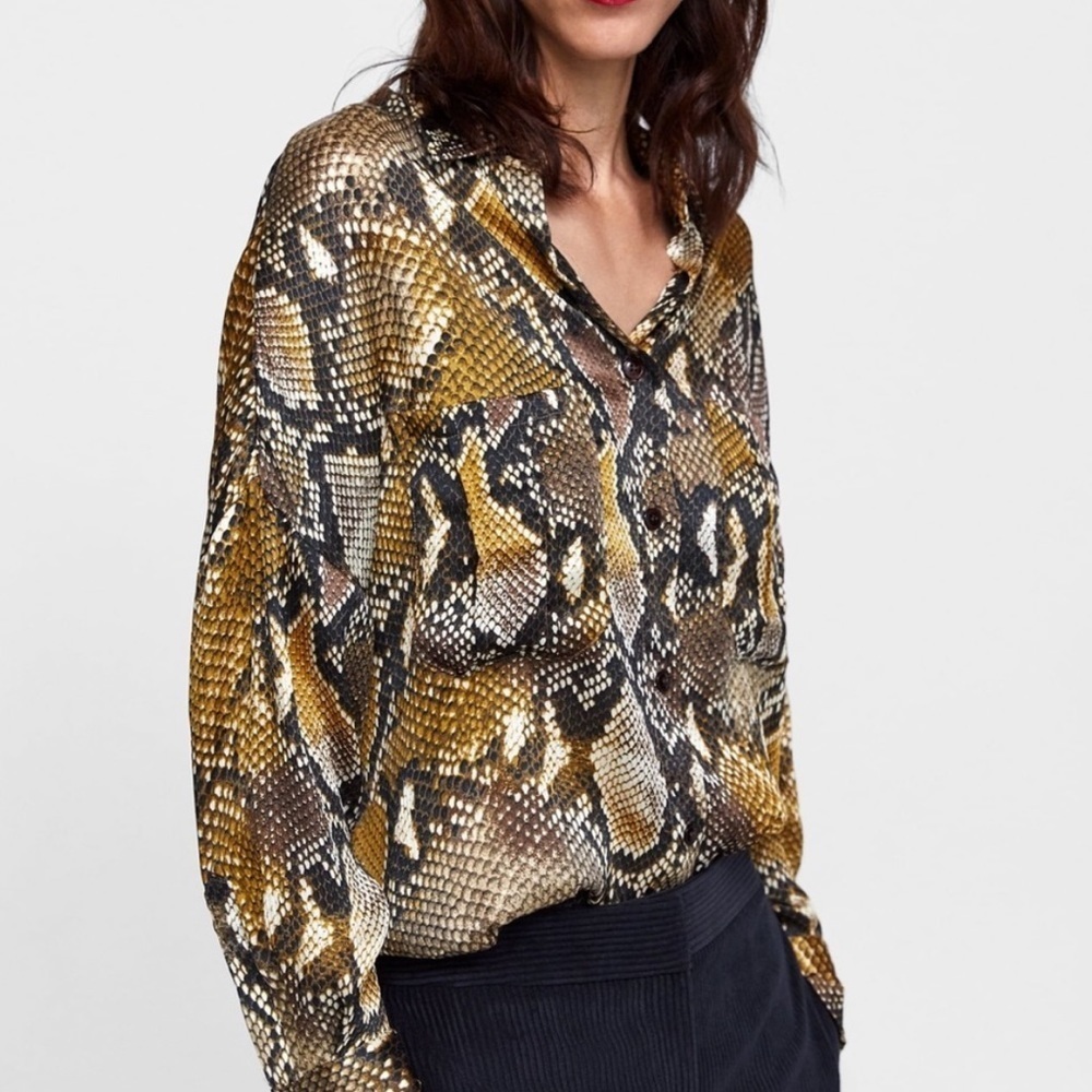 Zara Snake Print Oversized Button Down Blouse. Sa… - image 1